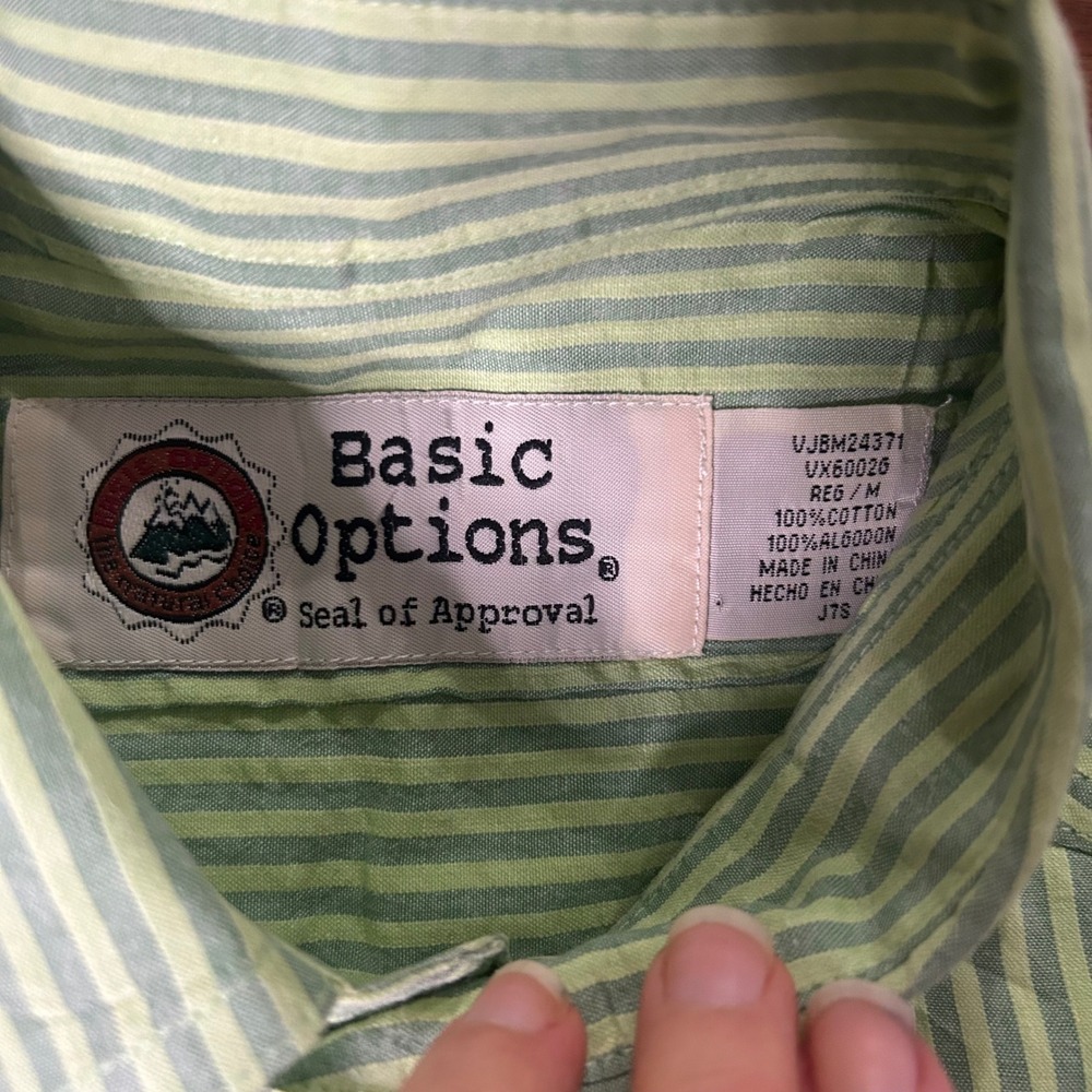 Basic Options Striped Button Up Short Sleeve Casu… - image 2